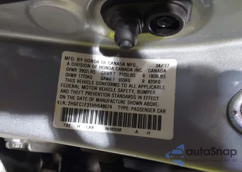 2017 Honda Civic Ex-T from USA, damaged, VIN 2HGFC1F31HH648674